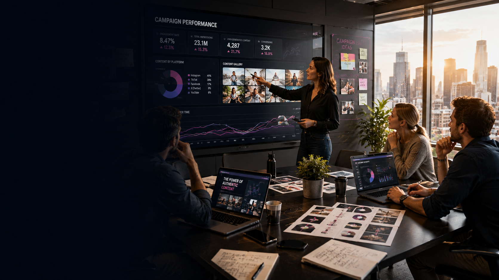Enterprise marketing team analyzing campaign performance