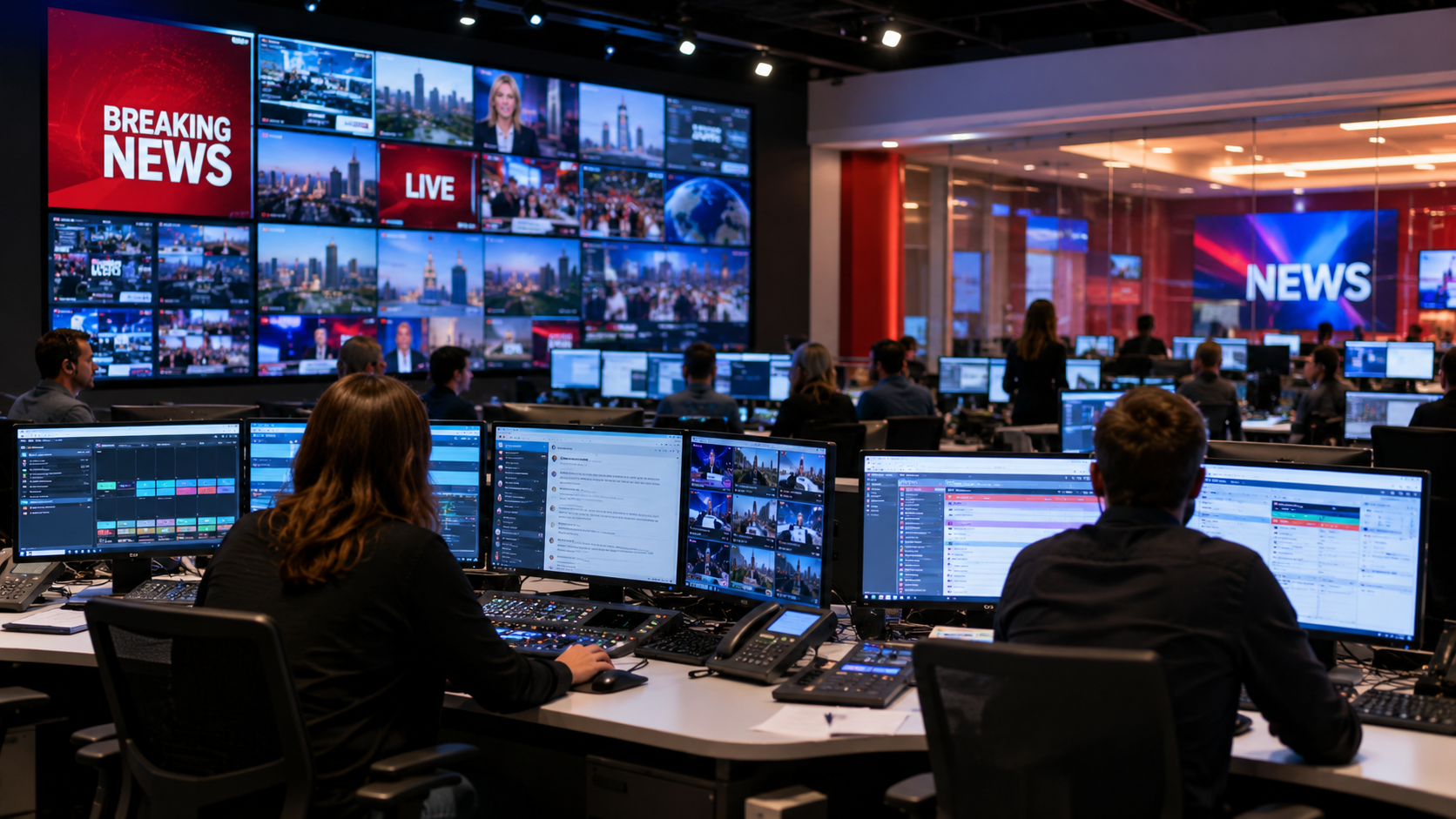 Modern broadcast newsroom environment